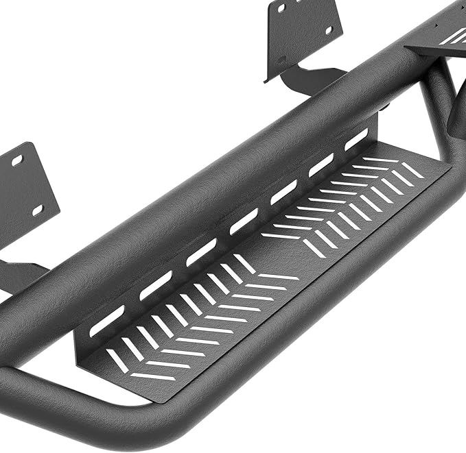 Quad Cab Running Board Side Steps Compatible with 2019-2025 Dodge Ram 1500 New Body Double/Extended Cab, Bolt-on Nerf Bar, Heavy-Duty Steel Two Stairs Design (Black, Star Logo)