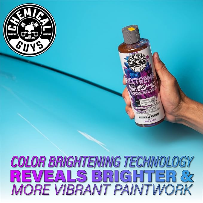 Chemical Guys Extreme Bodywash & Wax Foaming Car Wash Soap - Works with Foam Cannons, Foam Guns, or Bucket Washes for Cars, Trucks, Motorcycles, RVs, and More, Grape Scent - 128 oz (1 Gallon)