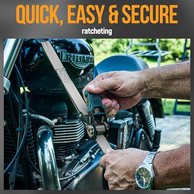 FORTEM Ratchet Straps, Tie Down Strap Set 2300lb Break Strength, 4 Pack 15ft x 1in, 4 Soft Loops, Moving Straps Tie Downs, Cargo Cam Buckles for Trucks, Carry Bag, for Men