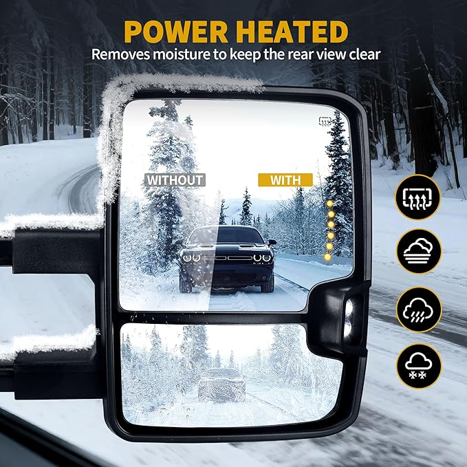DWVO Telescoping Towing Mirrors for Chevy Silverado GMC Sierra 2007-2014, 2500HD 3500HD Tahoe Suburban Avalanche Yukon XL Denali, Power Heated Folding Mirrors with Turn Signal & Spot Light