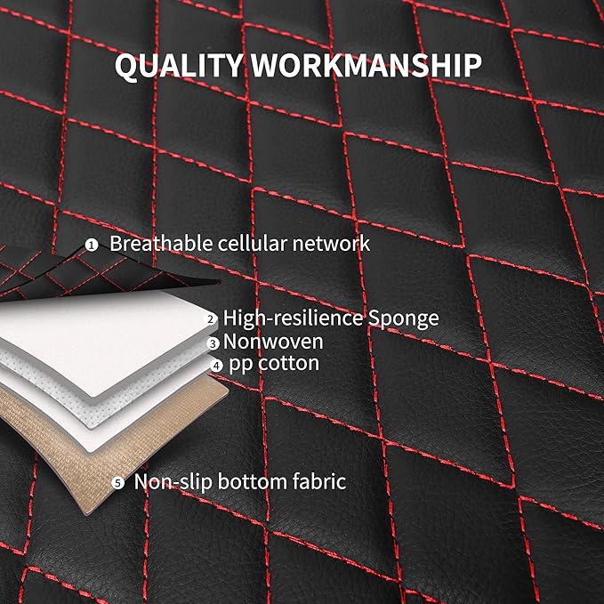 Leather Car Seat Covers,Breathable and Waterproof Seat Cover Full Set,PU Premium Universal Fit Automotive Airbag Compatible for Cars Sedans SUVs Vans and Trucks(Full Seat,Black+Redline,N1)