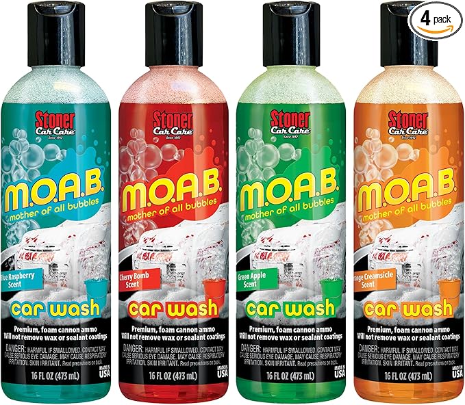 Stoner Car Care 91606 M.O.A.B. High Foaming Car Wash Soap Variety Pack – pH-Neutral, Ultra Concentrated, Safe for Wax & Sealants, Works with Foam Cannon or Bucket – 16 fl oz (Pack of 4)