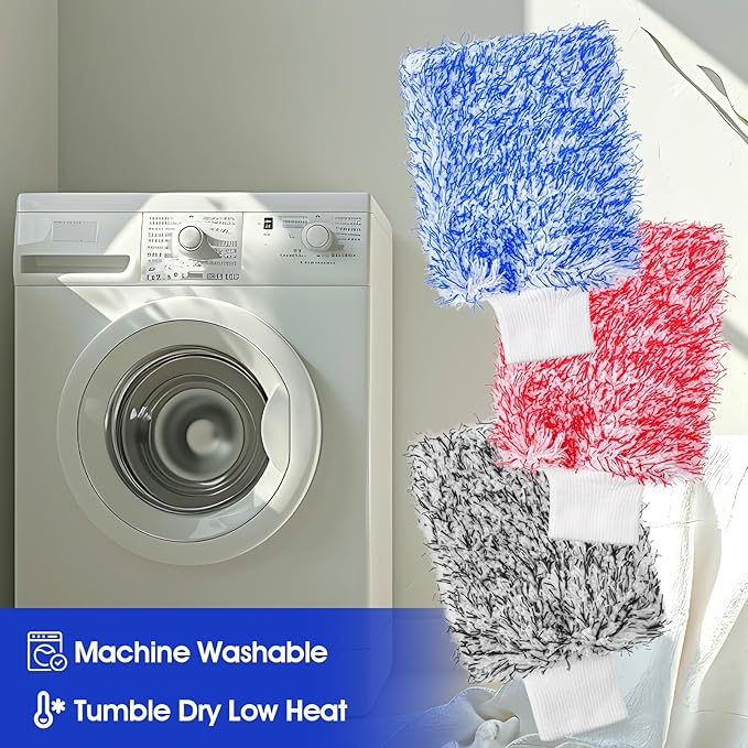 6 Pcs Microfiber Car Wash Mitt, Sponge Glove Wrapped in Soft, Plush Fiber Cloth Material, Safe Washing with Any Soap, Bucket, Other Cleaning Supplies