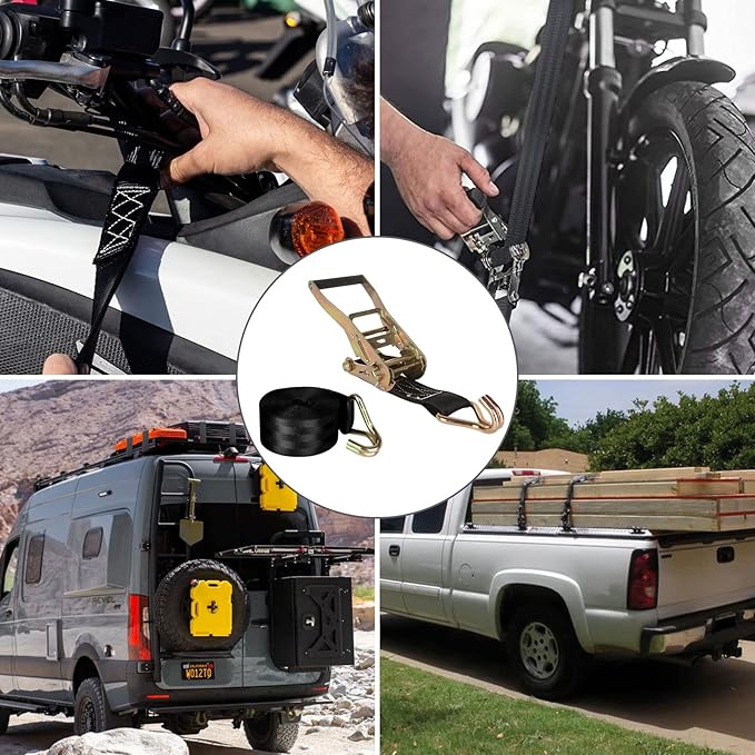 4 Pack 2 Inch Ratchet Straps Heavy Duty 20ft Tie Down Straps Ratchet with Double J Hook, 8000 LBS Break Strength, Cargo Ratchet Straps for Truck, Trailers, Motorcycle, Kayaks, Car Roof