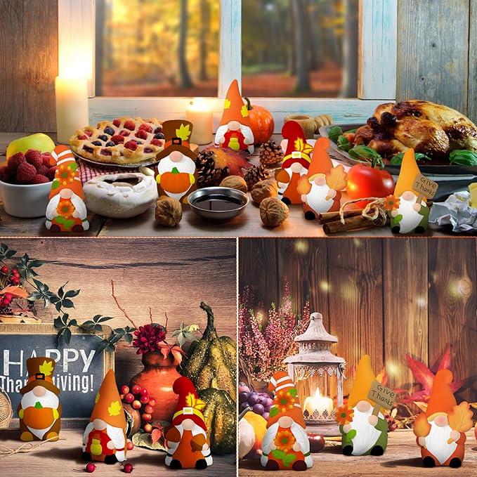 Eersida 6 Sets Fall Gnome Ceramics to Paint Thanksgiving Ready to Paint Your Own Ceramic Autumn Pumpkin Gnome Statues DIY Unpainted Ceramics Paintable Figurines Kit Crafts with Brush Palette