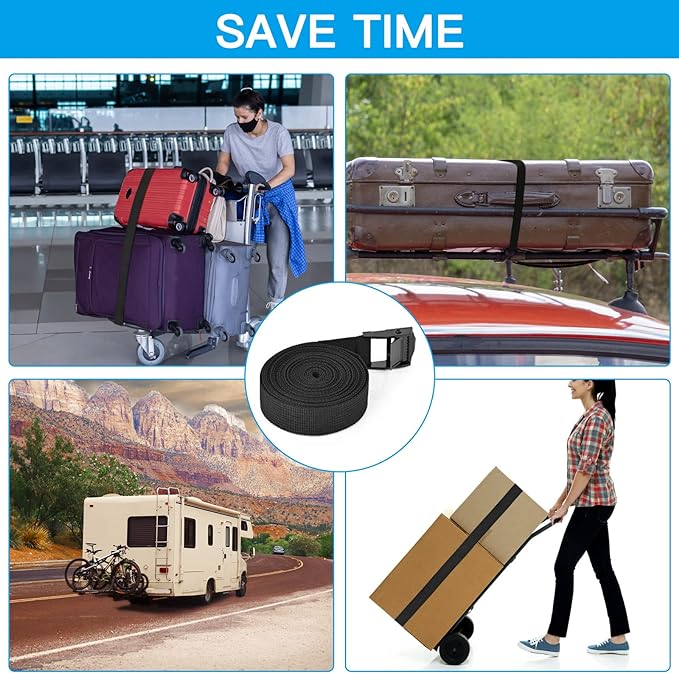 Tie Down Straps 6 Pcs Lashing Strap 3.3' x 1" Adjustable Heavy Duty Cam Buckle Cinch Straps for Cargo, Trucks, Luggage, Trailer, Motorcycle (Black)