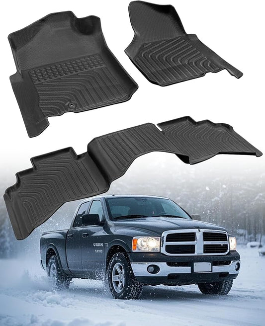 Car Floor Mats for Dodge Ram: Ram 1500 2002-2008 Crew Cab (Quad Cab) Ram 2500/3500 2003-2009 Crew Cab All-Weather Carpet Liners Front Rear Liners Custom Rubber Heavy Duty Truck Vehicle Accessories