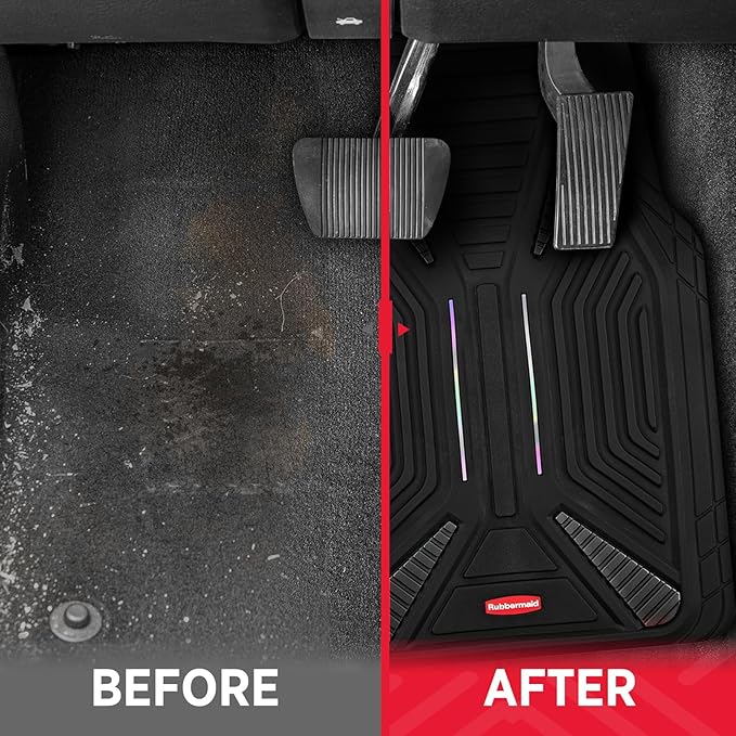 Rubbermaid Car Mat Full Set, Universal Trim-to-Fit Heavy-Duty Car Floor Mats – 4-Piece Set for All Weather Protection – Durable Rubber Mat for Cars, Trucks, SUVs & Vans-Black