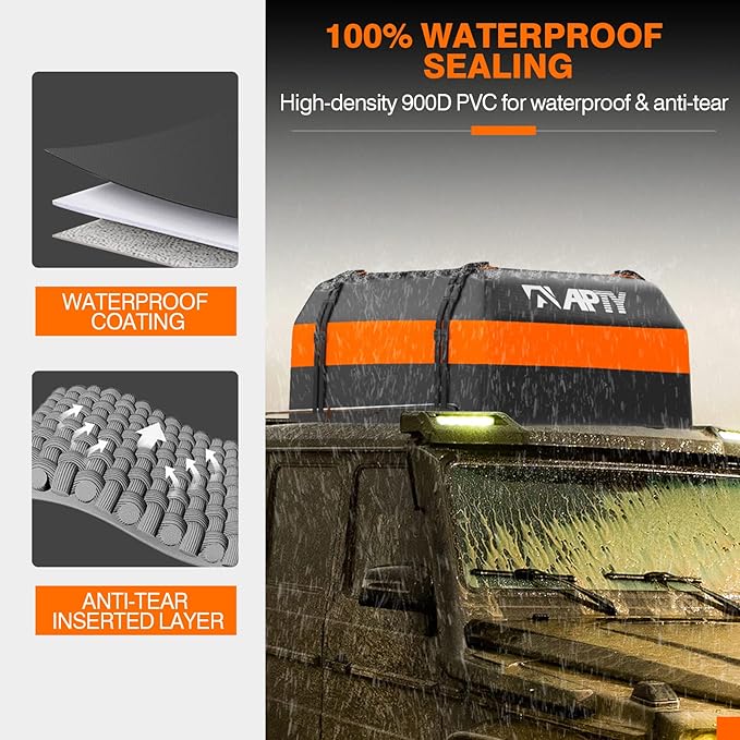 Car Rooftop Cargo Bag Carrier, 16 Cubic Feet Soft Roof Top Luggage Bag for All Vechicles with/Without Racks - with Waterproof Zip, Luggage Lock, Anti-Slip Mat, Door Hooks, Storage Bag