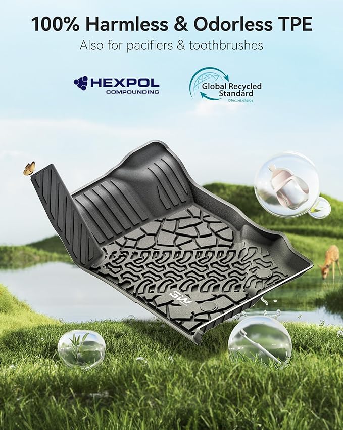 3W Floor Mats Fit for 2021-2024 Ford Bronco 4-Door, All Weather TPE Custom Fit Bronco Floor Liners Car Accessories (Not Fit Sport & Vinyl Floor)