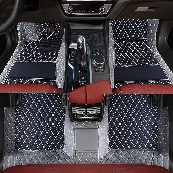 Custom car Floor mats Suitable for 99% car Truck SUV,car mats All Weather Personalized,Full Coverage Luxury Car Mats, Anti-Slip Leather Floor mats. (Gray and Black)