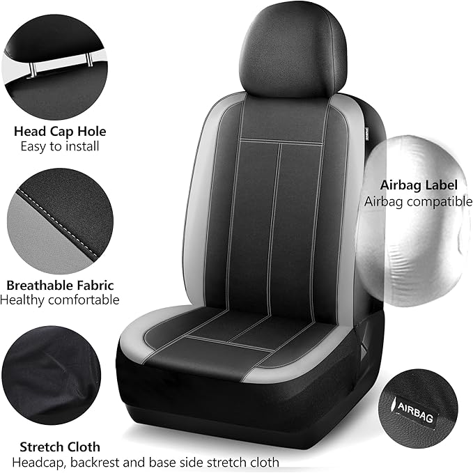 Neoprene EVA Waterproof Seat Covers, Premium Cloth Car seat Covers Full Set, Airbag Compatibable, Durable, All Season Protection Universal for Most Cars,Trucks,SUVs(Black LightGray 816)