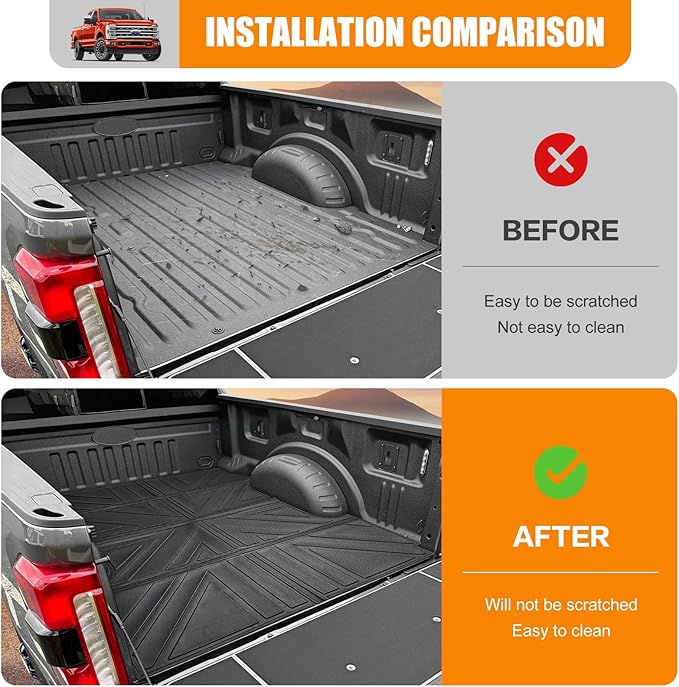 Truck Bed Mat Compatible with 2017-2024 Ford F250 F350 F450 6.8 FT Truck Bed Liner Cargo Mats TPE Cargo Liner Replacement for Ford F250 F350 Accessories(6.8FT Bed Mat)