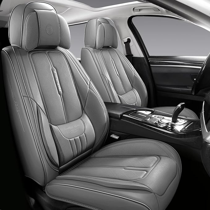 NS YOLO Full Coverage Leather Car Seat Covers for Cars,SUVs and Pick-up Trucks,Car Seat Protector,Automotive Seat Covers,Car Seat Cushion,Grey Seat Cover,Front Seat Cover for 2 Seats