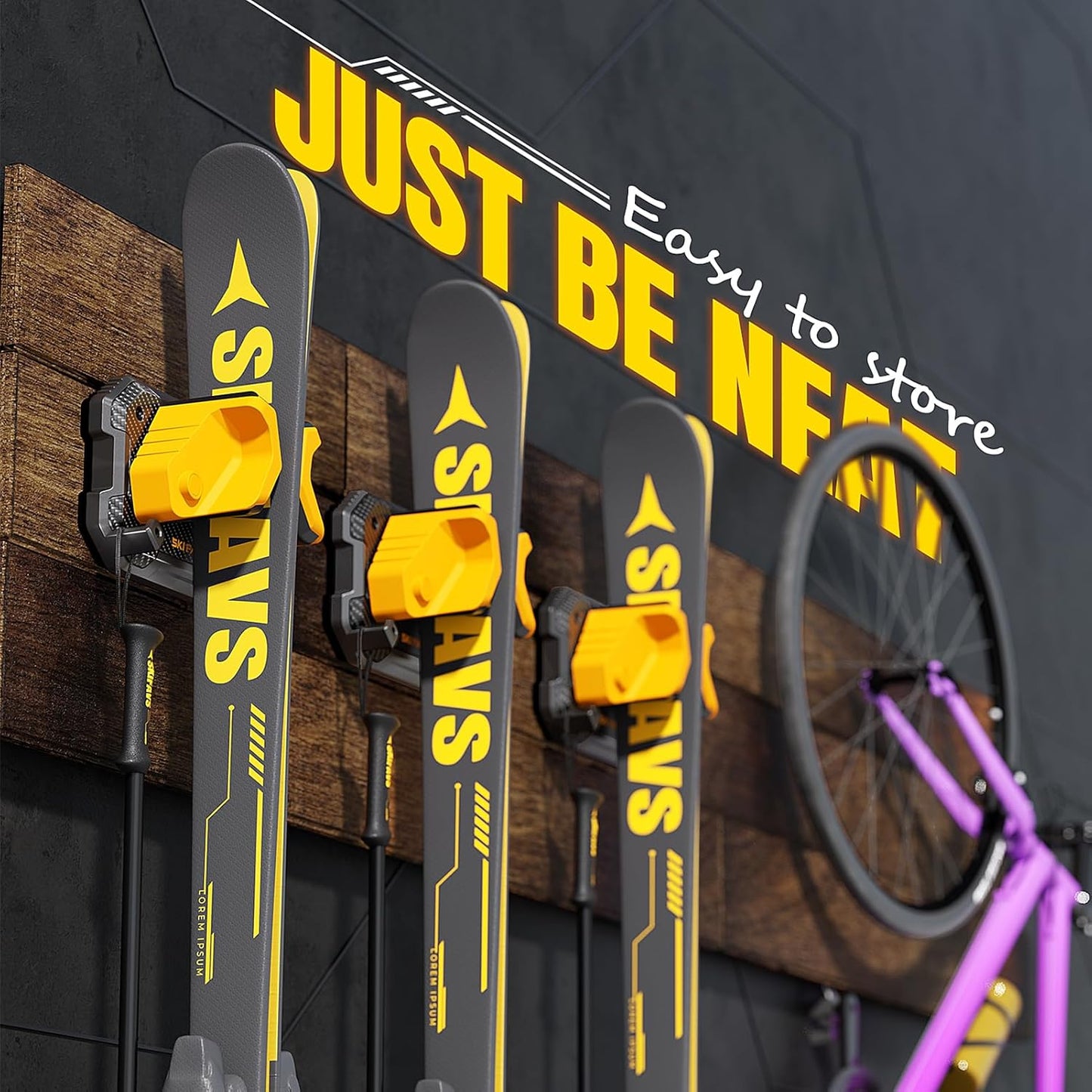 Ski & Snowboard Wall Rack for Garage - Fits Any Ski/board, Damage-Free Storage, Yellow, 6 Pack