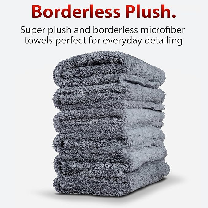 Adam's Borderless Grey Microfiber Towel (6pk) - Premium Ultra Soft Car Detailng Towel Cloths, 480gsm - Safe for Car Wash, Home Cleaning & Pet Drying Cloths (16 Inch x 16 Inch)