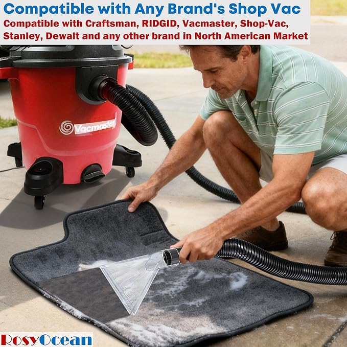 Universal Compatible with All Shop Vacs Extractor Attachment with 2-1/2" & 1-7/8" & 1-1/4" Three Adapters Auto Detailing Vacuum Head Extraction Accessory for Upholstery & Carpet Cleaning