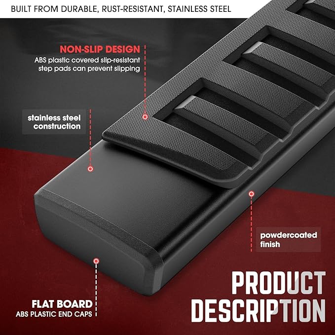 DNA MOTORING 6.75" Flat Running Boards Side Step Bars Compatible with 2007-2018 Chevy Silverado GMC Sierra 1500 3500HD / 2007-2019 2500 HD Extended Cab, Black, STEPB-A-0093