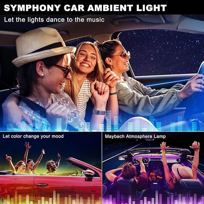 Acrylic Interior Car LED Strip Light with Wireless APP, 14 in 1 with 175 inches 593 LEDs Neon LED Strip Light, RGB Colors Dynamic Music Sync Car Ambient Lighting Kits