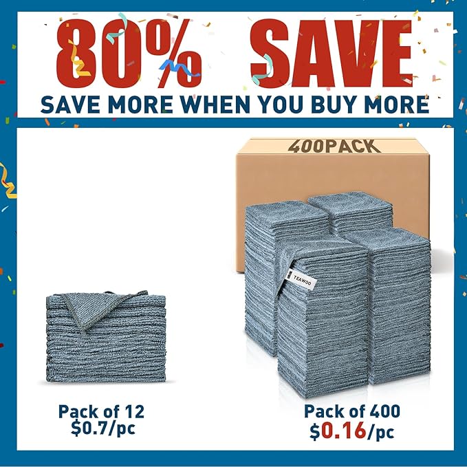 Microfiber Cleaning Cloths Bulk Pack-400 Pack, Microfiber Towels Bulk, Towels for Cars, Cleaning Rags Gray (12x12 inches)