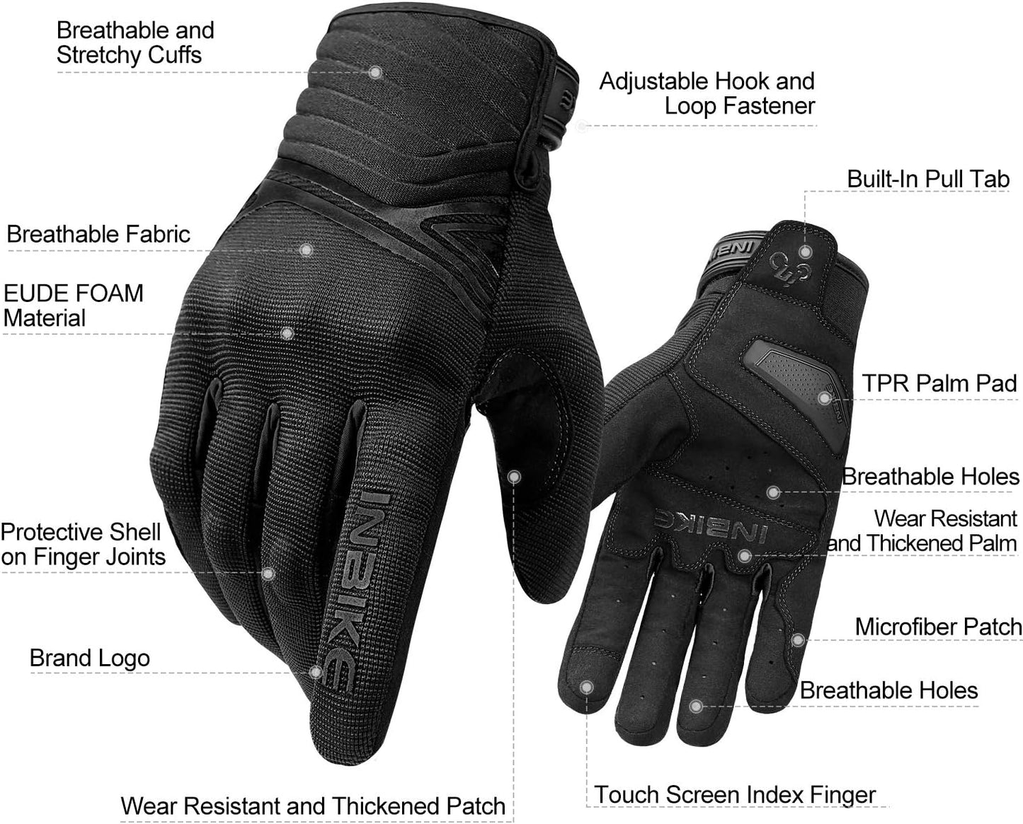 INBIKE Breathable Mesh Motorcycle Gloves Touchscreen with TPR Palm Pad Hard Knuckles