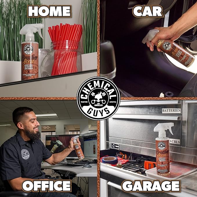 Chemical Guys Leather Scent Premium Air Freshener & Odor Eliminator – Interior Spray with Rich Leather Aroma – Eliminates Odors and Refreshes Cars, Trucks, SUVs and RVs for a Like New Scent, 16 oz