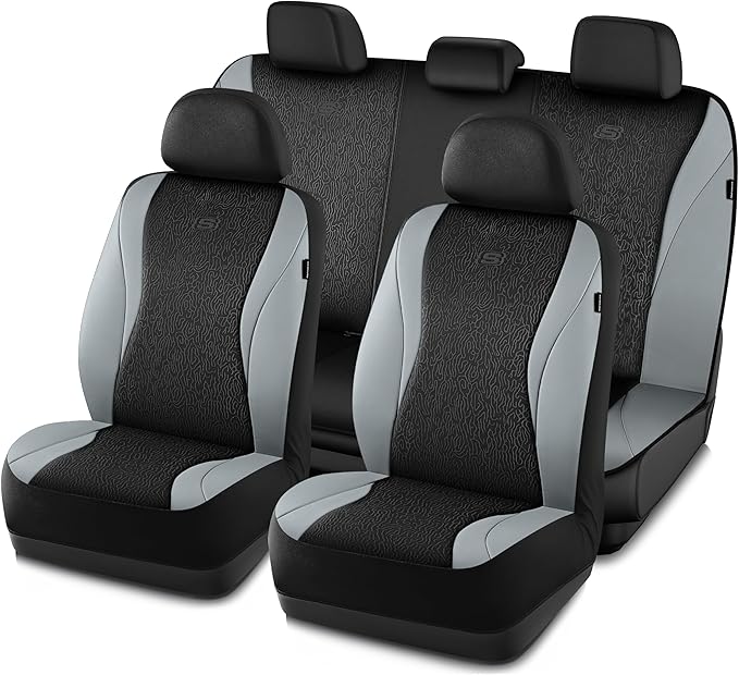 Skechers Car Seat Covers,Leather Seat Covers with GOGA Mat Technology,Waterproof Car Seat Covers Full Sets,Airbag Compatible,Comfort Universal Fit for Most Cars,Vans,Trucks,SUVs,Grey
