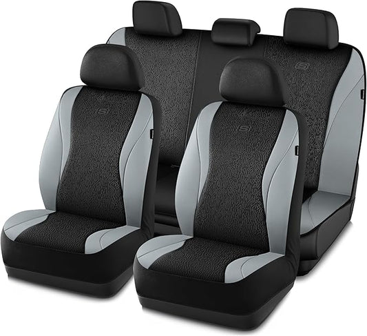 Skechers Car Seat Covers,Leather Seat Covers with GOGA Mat Technology,Waterproof Car Seat Covers Full Sets,Airbag Compatible,Comfort Universal Fit for Most Cars,Vans,Trucks,SUVs,Grey