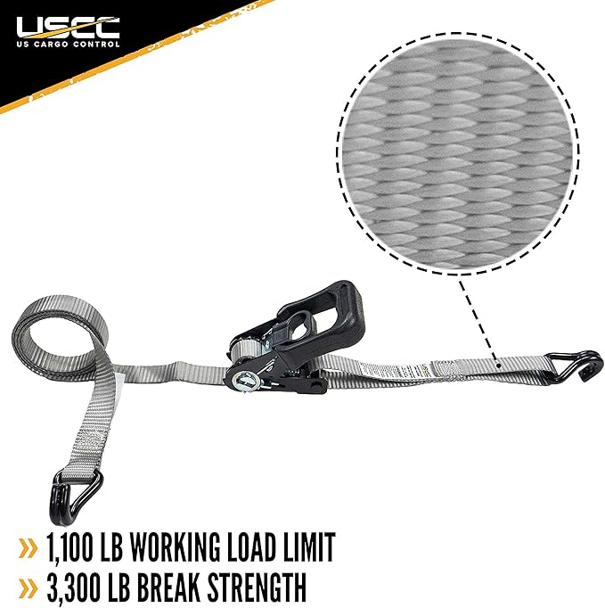 US Cargo Control 1 Inch Wide by 10 Foot Long Rubber Coated Ratchet Strap with Vinyl Coated Wire Hooks, 4 Pack