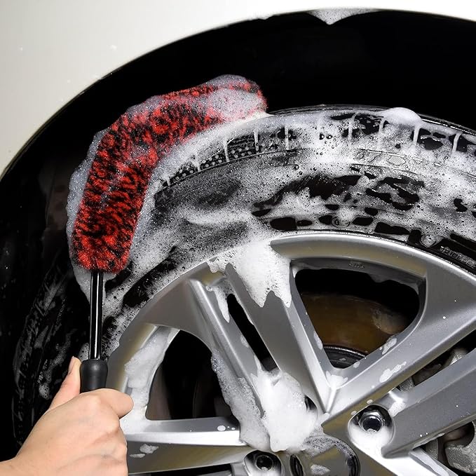 Metal Free Soft Wheel Rim Brush 4 Pack, Synthetic Car Cleaning Brush, Highly Water Absorption, Dense and Durable Tire Brush for Cleaning Wheels, Rims, Spokes, Fenders, Engines…