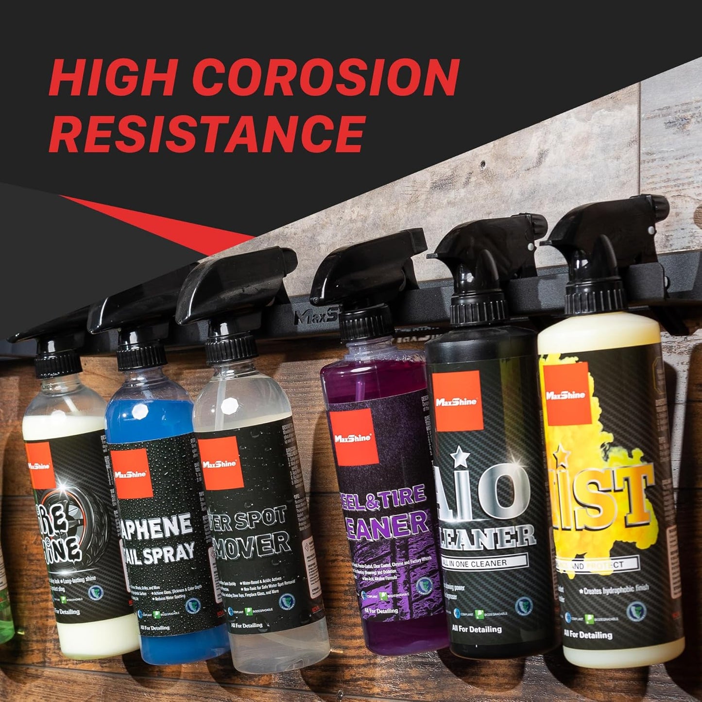 Maxshine Universal Trigger Bottle Holder H03D | Metal, Black | Wall Mount, Holds 6 Bottles, Lightweight | Garage Spray Bottle Organizer for Car Detailing Supplies