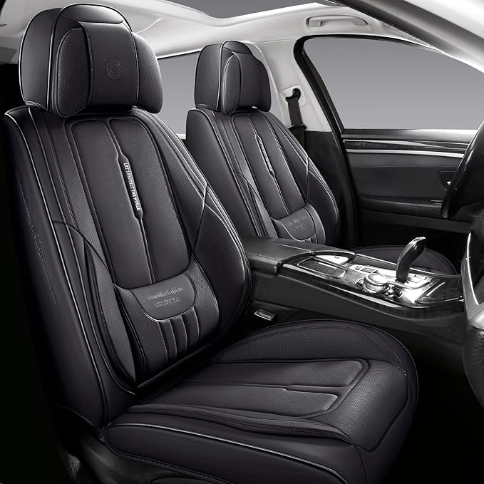 NS YOLO Full Coverage Leather Car Seat Covers for Cars,SUVs and Pick-up Trucks,Car Seat Protector,Automotive Seat Covers,Car Seat Cushion,Black Seat Cover,Front Seat Cover for 2 Seats
