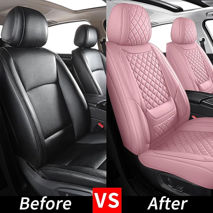 Front Seat Covers for Cars Breathable Leather Seat Covers Waterproof Seat Protectors Universal Fit for Most Automotive Cars SUV Trucks Van(Pink, Front Pair)