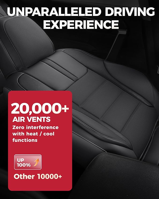 FREESOO Black Car Seat Covers Full Set - Faux Nappa Leather Seat Covers for Cars, with Front Seatbelt Pads, Waterproof Breathable Cushion Protectors Fit for Most 5 Seats Automative Sedans SUV Trucks