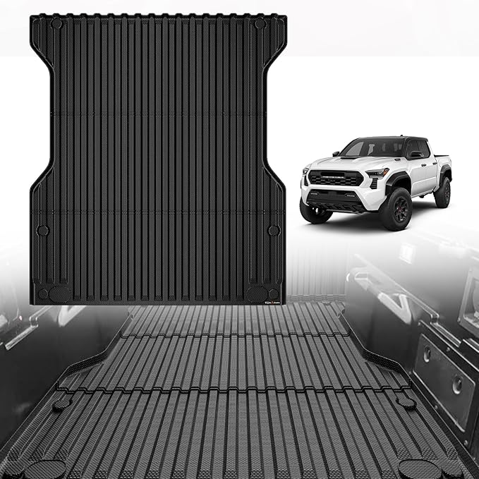 TripleAliners Truck Bed Mat Compatible with 2024 2025 2026 Toyota Tacoma Accessories 5FT Vehicle Perfectly Flush All Weather Protection TPE Heavy Duty Pickup Car Bed Cargo Mat