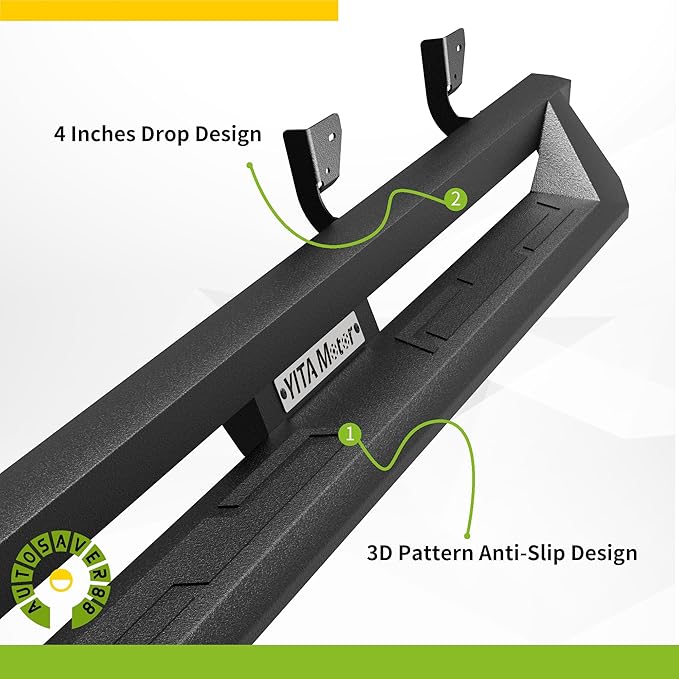 Running Boards Compatible with 2009-2018 Dodge Ram 1500 Crew Cab, 2019-2024 1500 Classic, 2010-2025 2500/3500, Drop Side Steps Carbon Steel Nerf Bars (Excl. New Body Style)