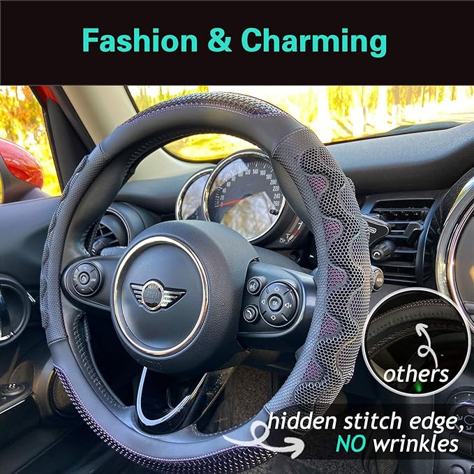 PINCTROT Large Size Steering Wheel Cover Great Grip with 3D Honeycomb Anti-Slip Design, 15.5-15.75 Inch (Purple)