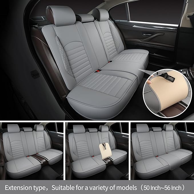 Car Seat Covers 5 Seats Full Set, Waterproof Napa Leather Automotive Seat Protector for Cars SUV Truck Sedan, Universal Anti-Slip Car Seat Cushion Interior Accessories, Gray