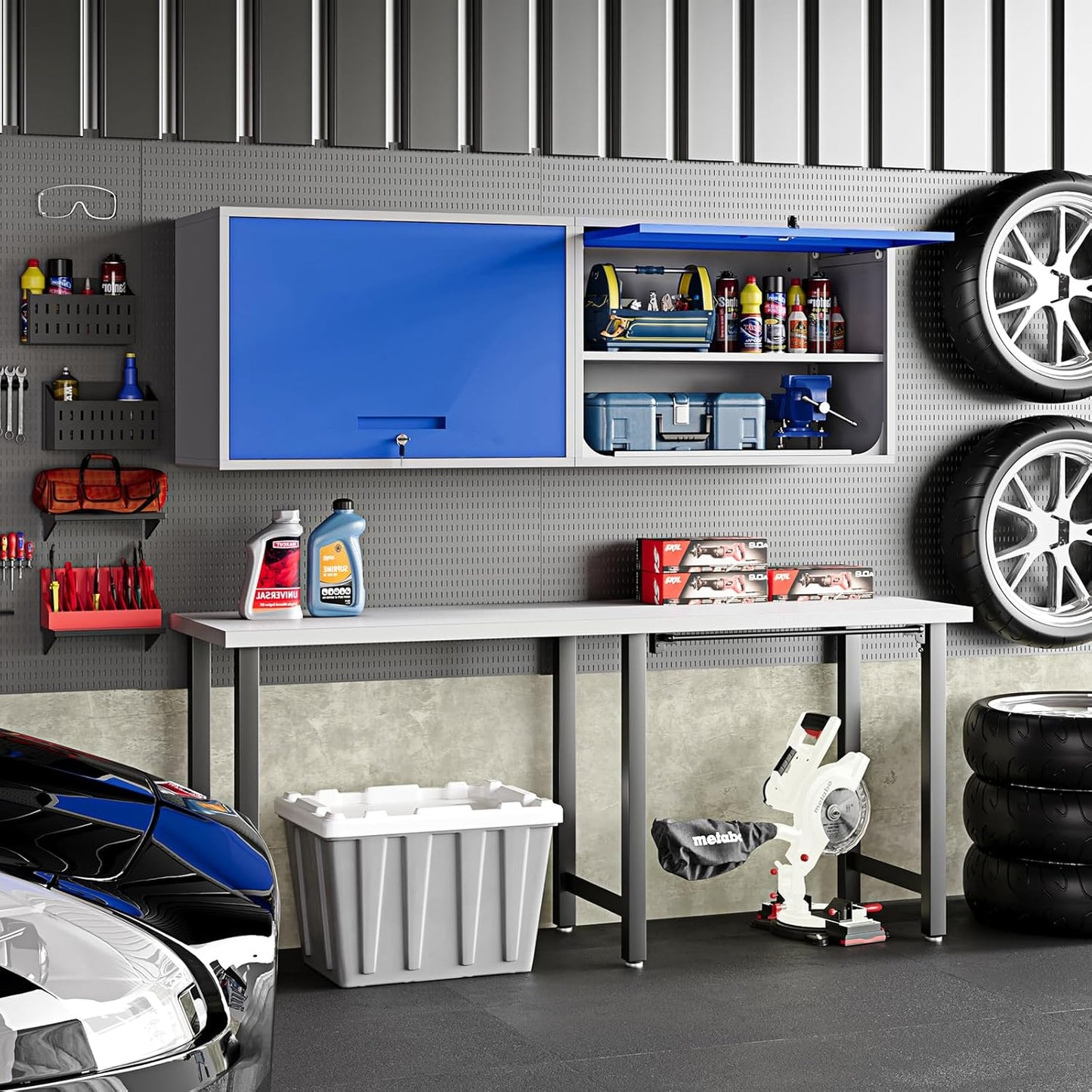 Metal Wall-Mounted Storage Cabinet Tool Chest - 22" H Steel Garage Cabinet With Lockable Door - Utility Trailer Rack Assembly Required