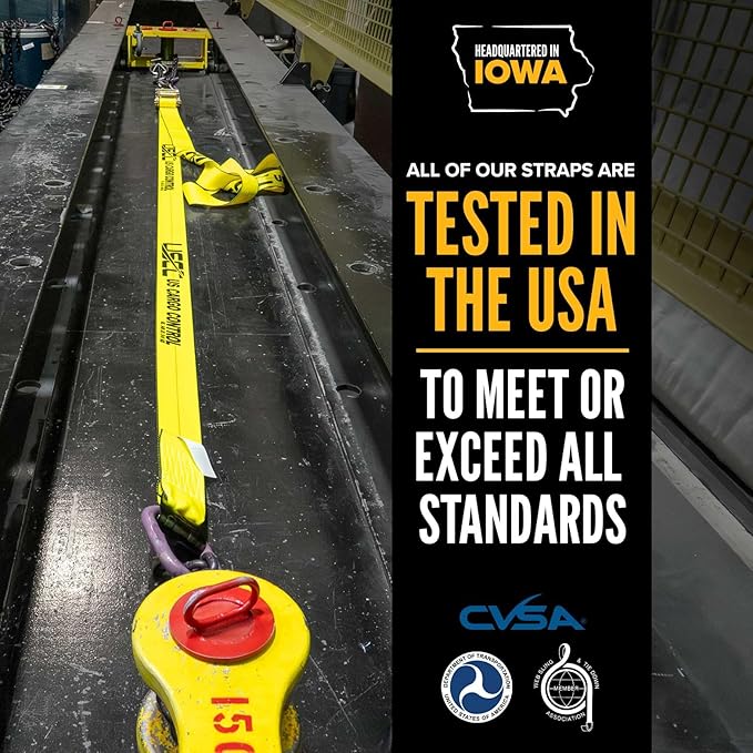 US Cargo Control J Hook Ratchet Straps 2 Inch x 18 Foot (4-Pack), 10,000 LBS Break Strength, 2 Inch Ratchet Straps with Double J-Hooks, Heavy Duty Black Tie Downs for Trucks, Trailers, Securing Cargo