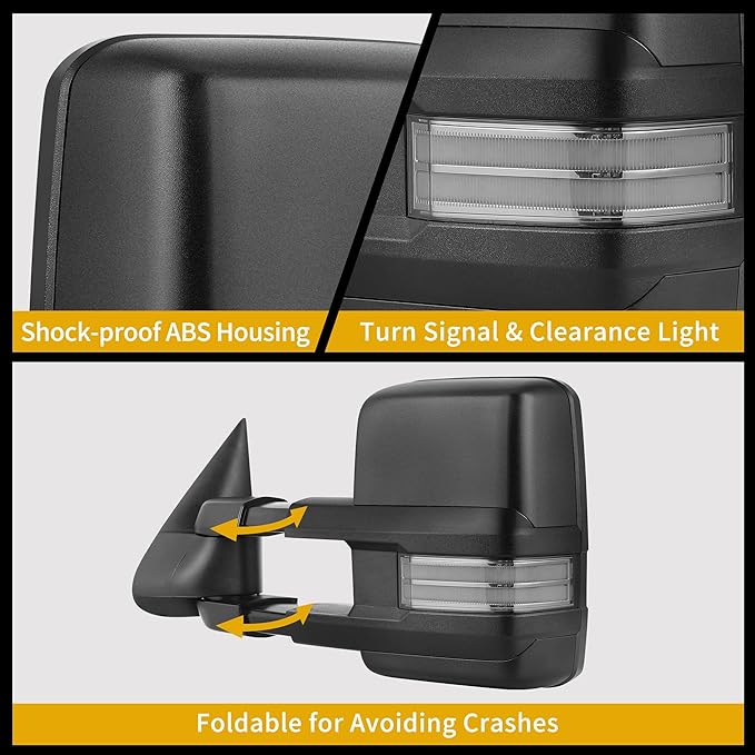 DWVO Towing Mirrors Compatible with 03-06 Silverado Sierra 1500 2500 HD 3500 Escalade Suburban Tahoe Yukon, Turn Light Running Lights Power Heated Manually Folding Switchback
