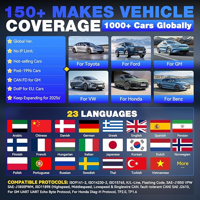 Bidirectional Scan Tool VDIAGTOOL VD70, OBD2 Scanner Diagnostic Tool with ECU Coding, 36+ Resets, FCA AutoAuth, All System, PMI, CAN FD & DoIP, V.A.G. Guide, 3-Year Update