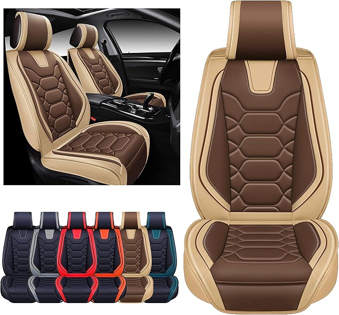 OASIS AUTO Car Seat Covers Front Seats, Waterproof Faux Leather Seat Covers for Cars Universal Fit for SUV, Truck, Sedan, Black Premium Car Seat Protector with Cushions