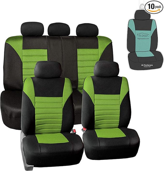 FH Group Automotive Car Seat Covers Full Set Premium 3D Air Mesh Front Seat Covers, Airbag Compatible & Split Bench Cover Universal Fit Interior Accessories for Cars Trucks and SUVs - Green