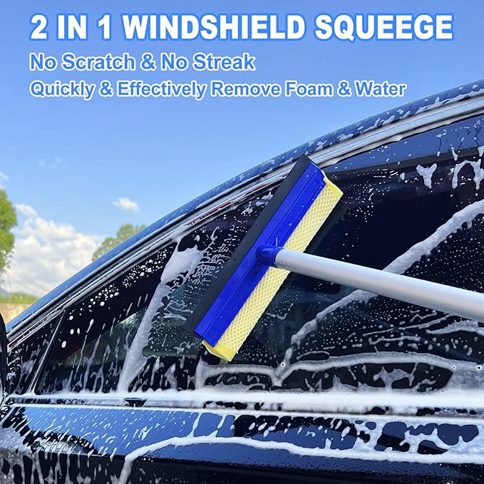 NIKCOSMK 62'' Car Wash Brush Kit - Mitt, Mop, Sponge & Long Handle, Scratch-Free Chenille Replacement Head, Wheel Tire Brush, Car Detailing Kit for Cars, RV, Truck