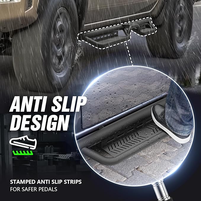 Crew Cab Running Boards Side Steps Compatible for 2005-2025 Nissan Frontier Crew Cab (4 Full Size Doors), Two Stairs Design Bolt-on Side Rails Step Nerf Bar (Black Powder Coated, Star Logo)