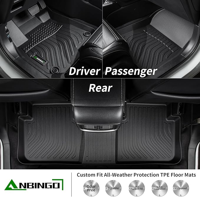 ANBINGO-Floor Mats & Cargo Liner Set Fit for 2025 Tiguan, All Weather Tiguan Floor Mats Protection TPE Anti-Slip Automotive Full Set Floor Liners Custom Tiguan Accessories - Black