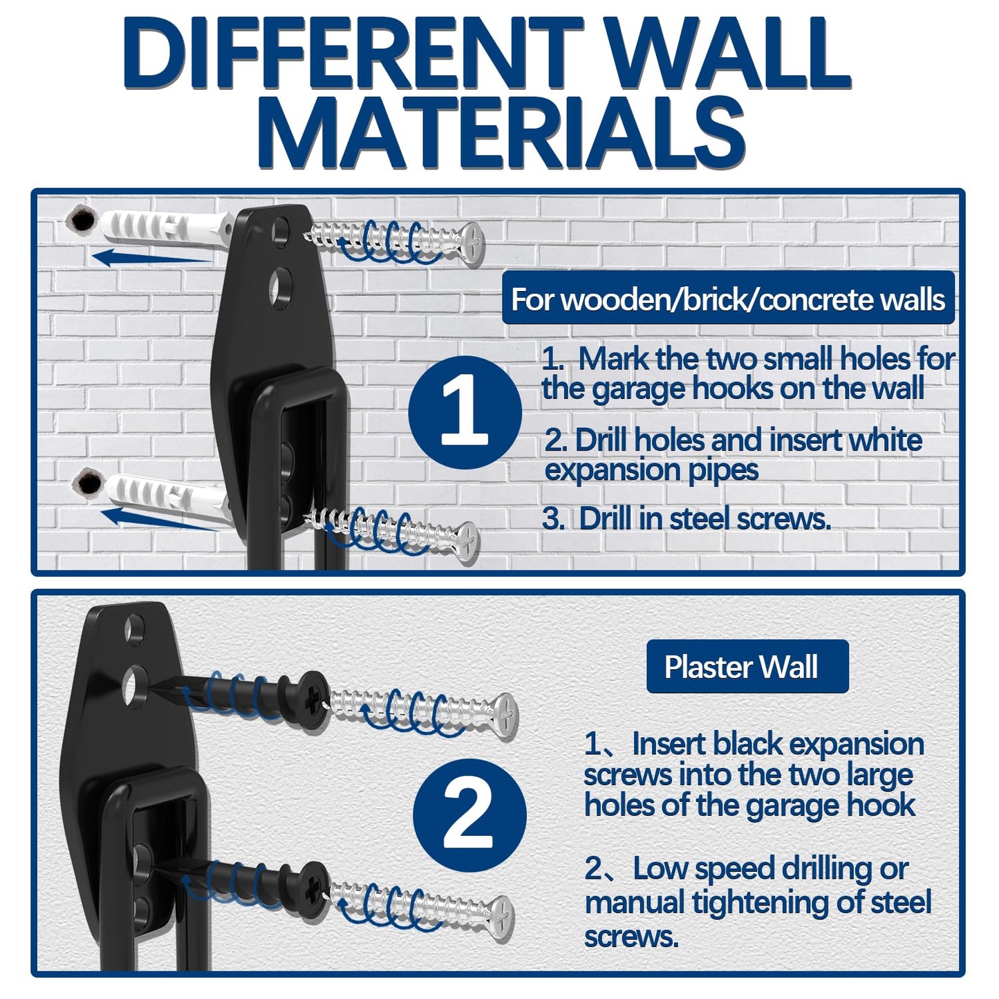3-H Garage Wall Hooks 34 Pack, Garage Hooks Heavy Duty with Extra Welding Spots, Wall Mount Storage Organizer for Hanging Garden Lawn Tools, Ladder, Bike, WeedEater, Chair, Shovel, Blower (Black)