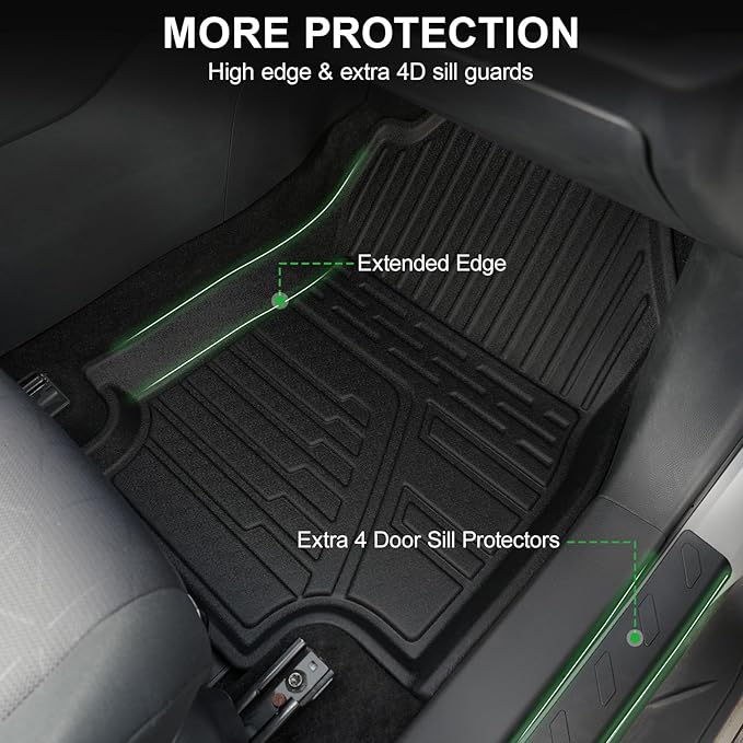 Car Floor Mats Custom Fit for Toyota RAV4 2025 2024-2019 (Include Gas & Hybrid), Door Sill Guards Accessories, All Weather TPE Front and 2nd Row Black Automotive Liners for RAV 4