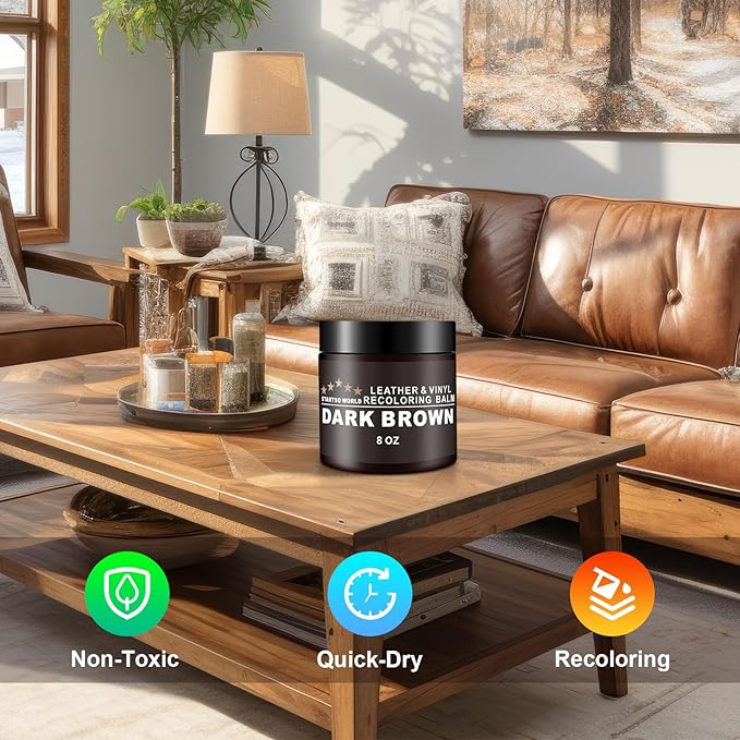 STARTSO WORLD Leather Recoloring Balm, Medium Brown Repair Kit for Furniture, Leather Dye, Color Restorer for Couches, Couch Paint | Repair, Restore & Renew Old, Faded Surfaces